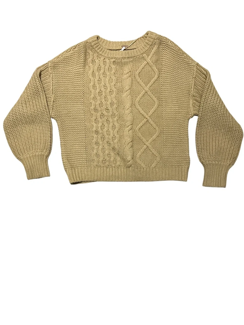 Free People Dream Cable Knit Oversized Sweater Camel XS